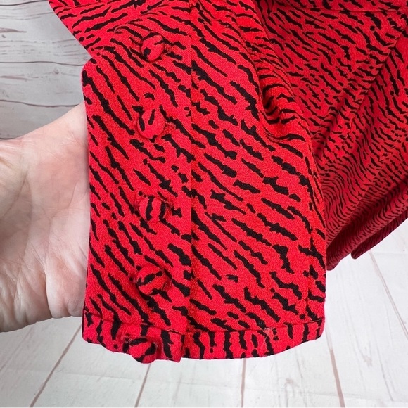 NWT Banana Republic Red Zebra Tiger Stripe Keyhole Puff Sleeve Skater Dress - Picture 9 of 9